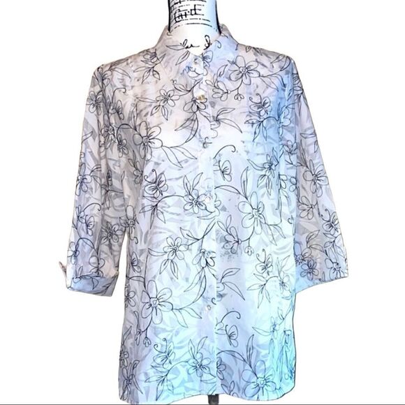 Alfred Dunner 3/4 Sleeve Sheer Blouse - Picture 2 of 6